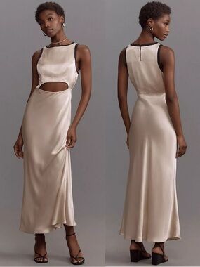 NWT Anthropologie Sleeveless Satin Cutout Midi Dress